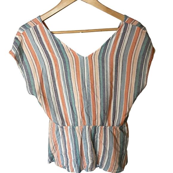 Linen Blend - Style Envy Cute Striped Surplice Top - Size Large - Picture 3 of 4